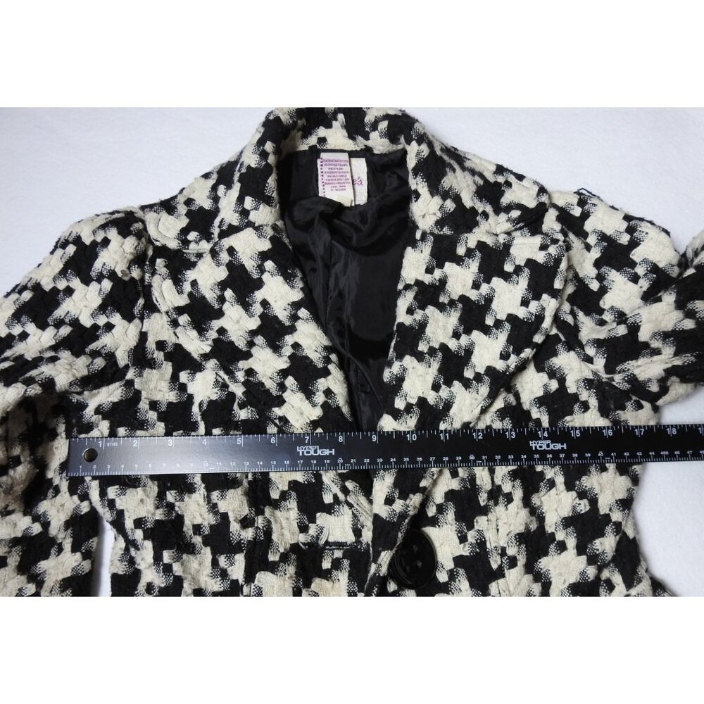 Vintage Candies Size M Black Ivory Big Houndstooth Peacoat Jacket Wool 90s - Picture 9 of 11